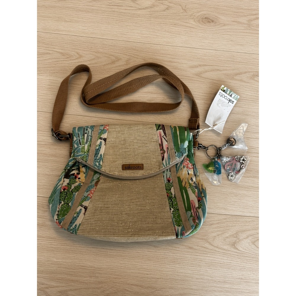 Sakroots Artist Circle Fold Over Crossbody Bag Tropical Jute NWT